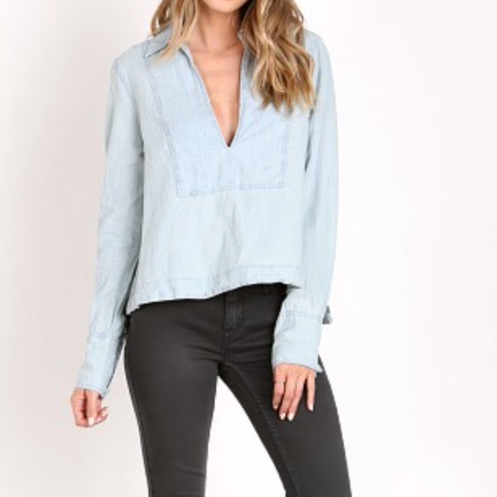 Free People Ready or Not Chambray Top Rumi Wash - XS